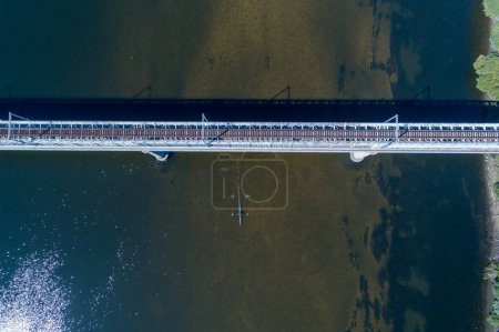 Photo for Overhead view of the international bridge over the Minho river between the Spanish town of Tui and the Portuguese town of Valenca do Minho. - Royalty Free Image
