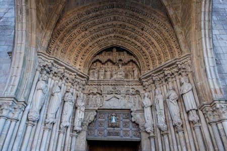 facade of the medieval cathedral of Tui, Galicia. Spain.
