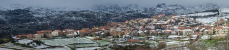 View from the village of Pitoes das Junias in a snowy day. Peneda-Geres National Park. Municipality of Montalegre. North of Portugal.