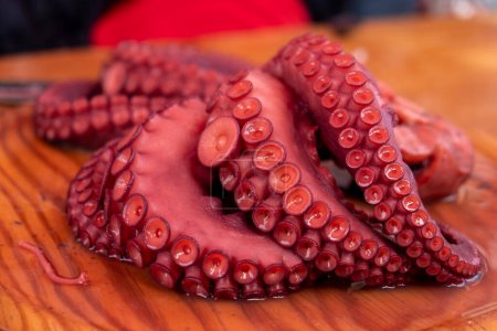 Tentaculos of octopus cooked according to the recipe of Pulpo a Feira, typical of Galicia. Spain.