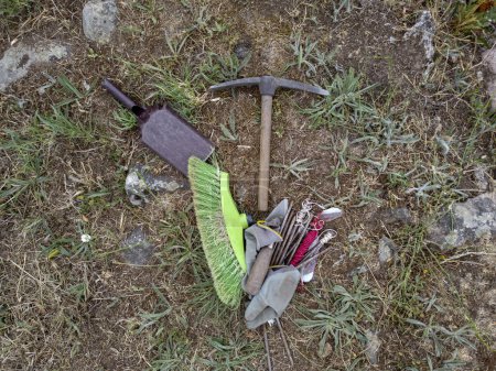 tools in an archaeological excavation.