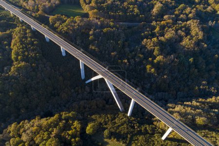 aerial view of a high speed railway viaduct at sunset