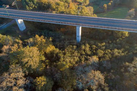 drone aerial view of a high speed railway viaduct