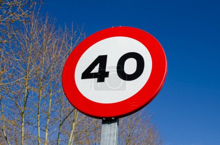 Photo for Traffic sign prohibiting speeding over 40 km per hour - Royalty Free Image