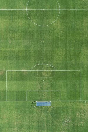 zenithal aerial view of a soccer field