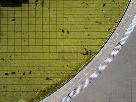 aerial photo of the edge of an abandoned swimming pool