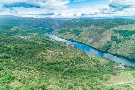 Landscape of the Sil river canyon on a day with cloudy sky, Ribeira Sacra. Galicia. Spain