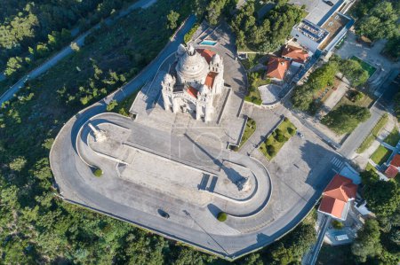 drone aerial view of Santa Luzia basilica, Viana do Castelo. Portugal