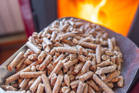 Photo for Close-up view of waste wood pellets for a stove - Royalty Free Image