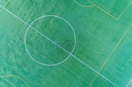 artificial grass football field aerial view with drone