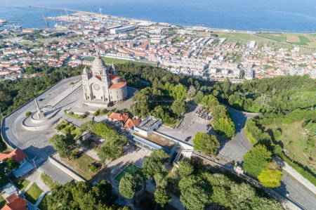 basilica of Santa Luzia a catholic temple in Viana do Castelo, Portugal. Aerial drone view