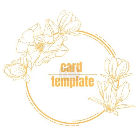 Photo for Template for card, greeting card, invitation. flower logo idea. golden frame with magnolia flowers with gold outline on a transparent background. vector illustration - Royalty Free Image