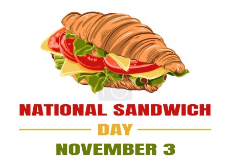 Photo for Vector illustration of National Sandwich Day November 3rd. sandwich croissant with tomato, cheese and lettuce. food illustration - Royalty Free Image