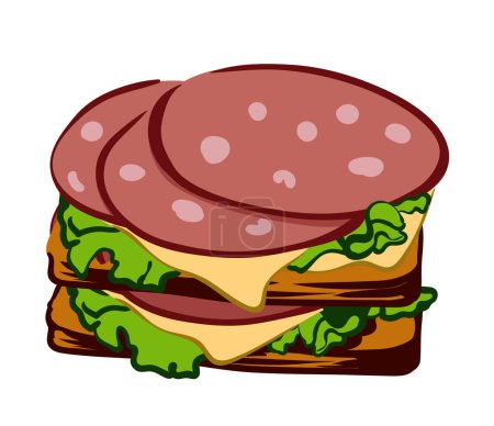 Photo for Sandwich with sausage, cheese and lettuce, vector illustration - Royalty Free Image