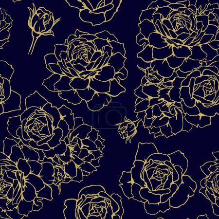 Photo for Seamless background with roses in gold and cobalt colors, option for packaging, wallpaper, textile and background. vector repeating pattern - Royalty Free Image