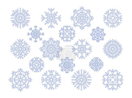 Ilustración de Conjunto de copos de nieve vectoriales aislados sobre fondo blanco - Imagen libre de derechos
