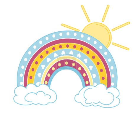 Photo for Childrens illustration in pastel colors of rainbow, clouds and sun. - Royalty Free Image