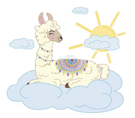 Photo for Alpaca on a cloud in the sky on the stench of sun and clouds. baby vector illustration - Royalty Free Image
