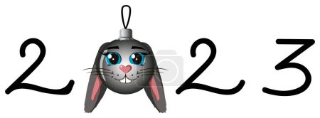 Photo for New year 2023, year of the black water rabbit. the inscription 2023 in numbers with a black Christmas ball in the form of a rabbit instead of zero. vector illustration isolated on white background - Royalty Free Image