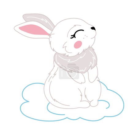 Photo for Vector childrens illustration of a white rabbit in a flower wreath on a cloud. illustration isolated on a white background - Royalty Free Image