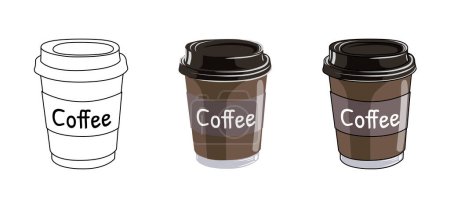Photo for Vector set of paper cup with coffee hand drawn, in outline and in color. food and drink vector illustration - Royalty Free Image