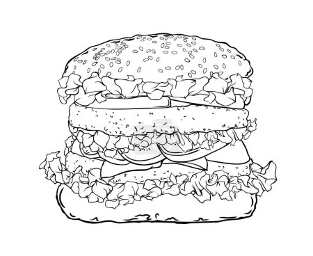 Photo for Double burger outline vector image isolated on white background. food vector illustration - Royalty Free Image