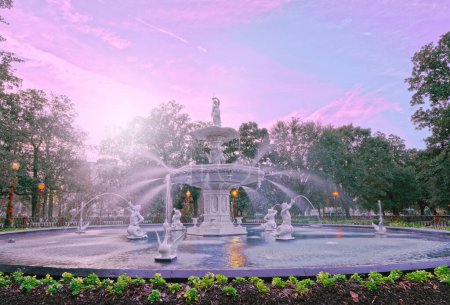 Photo for The fountain at Forsyth Park decorated for Christmas, in Savannah Georgia - Royalty Free Image