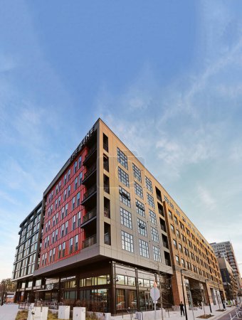 Photo for Raleigh, NC -USA - 2-14-2023: The Line apartments in Smoky Hollow, a mixed use development of retail, apartments and office space in downtown Raleigh NC - Royalty Free Image