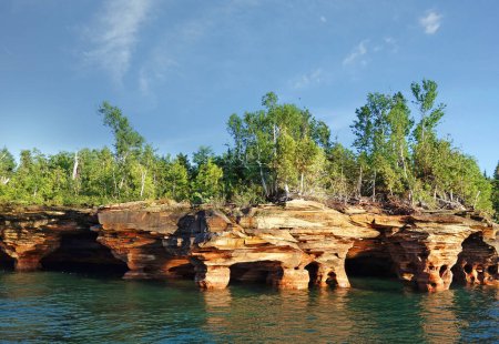 The sea caves of Devils Island in the Wisconsin Apostle Islands of Lake Superior                             
