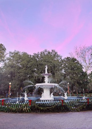 Photo for The fountain at Forsyth Park decorated for Christmas, in Savannah Georgia - Royalty Free Image