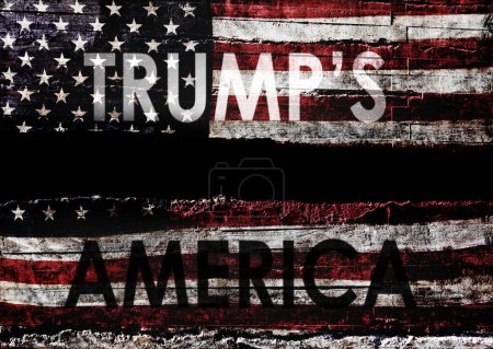 Photo for Distressed American flag torn in half with Trump's America text - Royalty Free Image