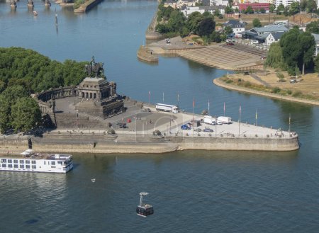 Deutsches Eck (translated German corner) in Koblenz, Germany - confluence of river Rhine and river Mosel