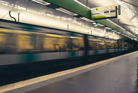Photo for Paris Metro Station Train Passing at High Speed - Royalty Free Image