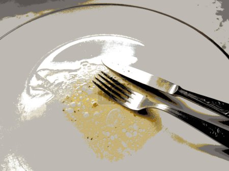 Foto de Plato vacío con restos de comida en estilo bitmap - Imagen libre de derechos