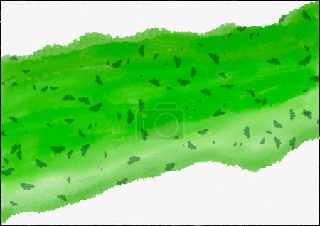 Green watercolor texture with butterflies on a white background