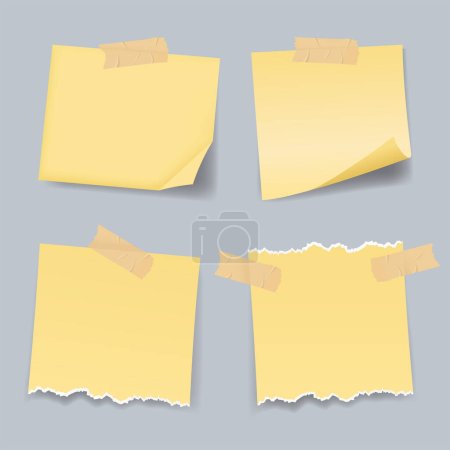 Illustration for Paper note template with adhesive tape piece. Suitable for small note template, blank memo, and torn paper sheets. Blank vector notepaper of meeting reminder, to do list and office notice vector. - Royalty Free Image