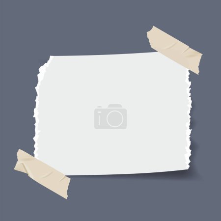Note torn paper realistic vector illustration. Ripped paper with adhesive tape. Suitable for design element of note, information memo, and copy space for text and message.