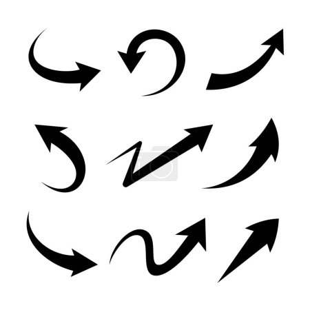 Set of black arrows on a white background vector illustration. Arrow with various direction.