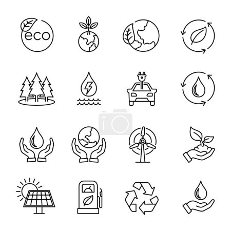 Illustration for Ecology icons set. Green energy and eco friendly icon collection on outlined vector.  Bundle of ecology and environment set icons vector illustration line style icon - Royalty Free Image