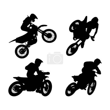 Illustration for Silhouettes of motocross riders. Motocross stunt vector illustration. - Royalty Free Image