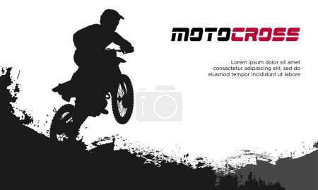 Illustration for Motocross silhouette vector illustration. Moto trail biker doing stunt in mud track. - Royalty Free Image