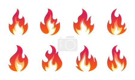 Téléchargez les illustrations : Modèle de conception d'illustration vectorielle de flamme de feu. Icône flammes de feu sur fond blanc. - en licence libre de droit