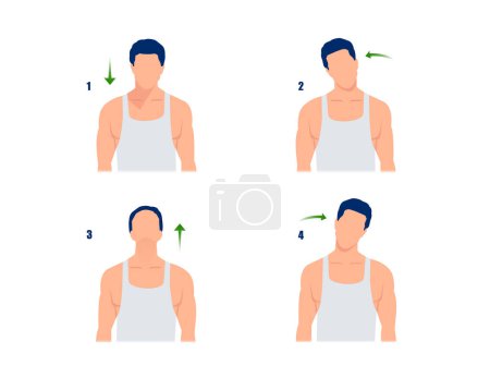 Ilustración de Vector de un hombre joven haciendo rollos de cuello, estirando el músculo del cuello antes de un entrenamiento. - Imagen libre de derechos