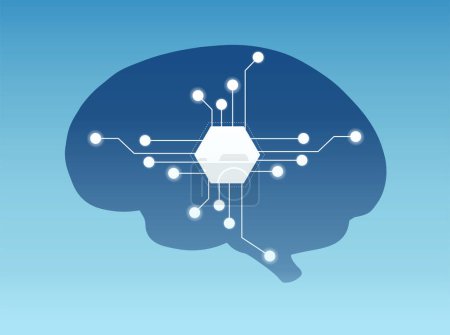 Ilustración de Vector de un cerebro humano con un implante de microchip - Imagen libre de derechos