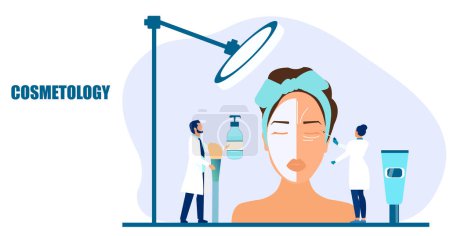 Illustration for Cosmetologist concept. Vector of a woman face receving professional skin care and treatment procedure. - Royalty Free Image