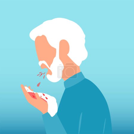 Illustration for Vector of an elderly man coughing up blood - Royalty Free Image