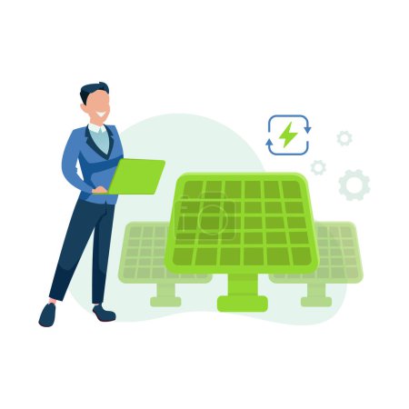Téléchargez les illustrations : Vecteur d'un homme d'affaires suggérant une énergie propre panneaux solaires alternatifs - en licence libre de droit