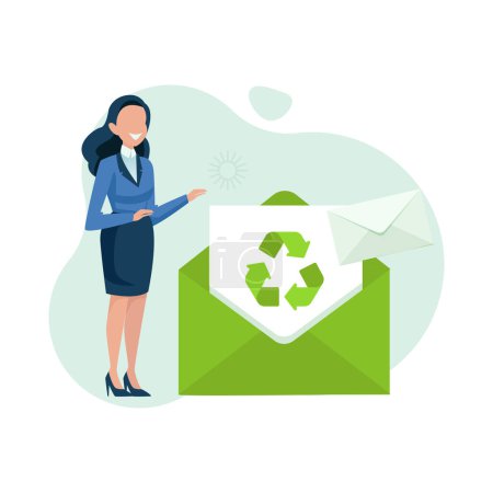 Ilustración de Vector de una mujer de negocios con una carta sobre con un símbolo de reciclaje - Imagen libre de derechos