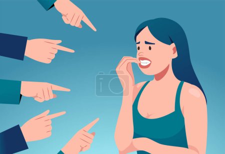 Illustration for Vector of an anxious young woman judged by people. - Royalty Free Image