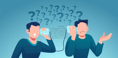 Illustration for Vector of two perplexed looking men having troubled communication and multiple questions - Royalty Free Image